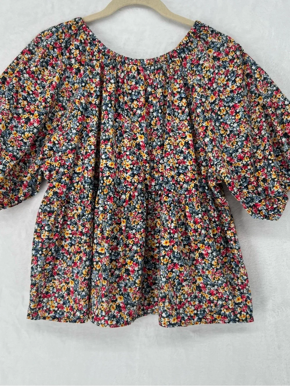 Old Navy Ditzy Floral Puff-Sleeve Babydoll Top 100% Cotton Cottagecore Sz XL